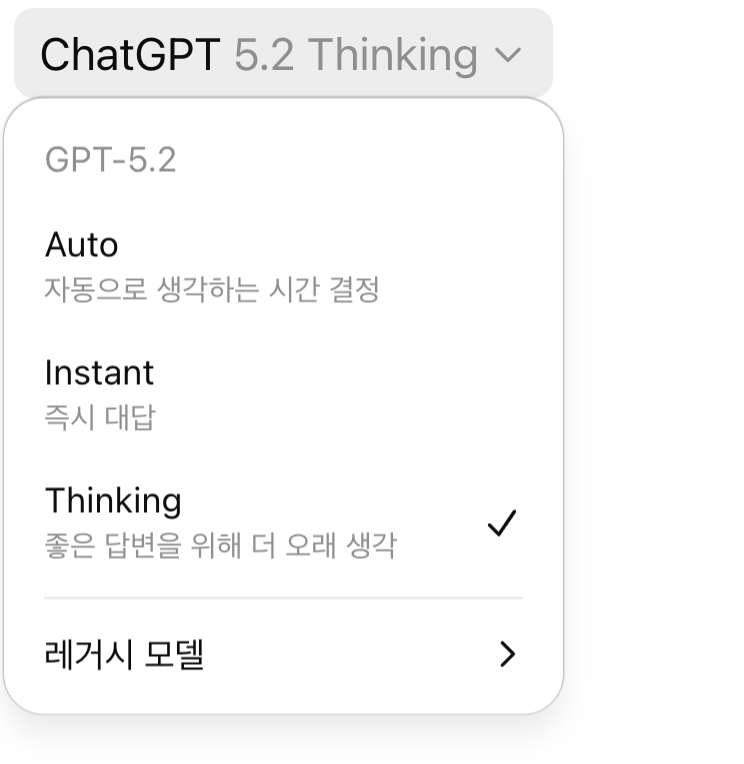 ChatGPT 5.2 Model Selection Menu