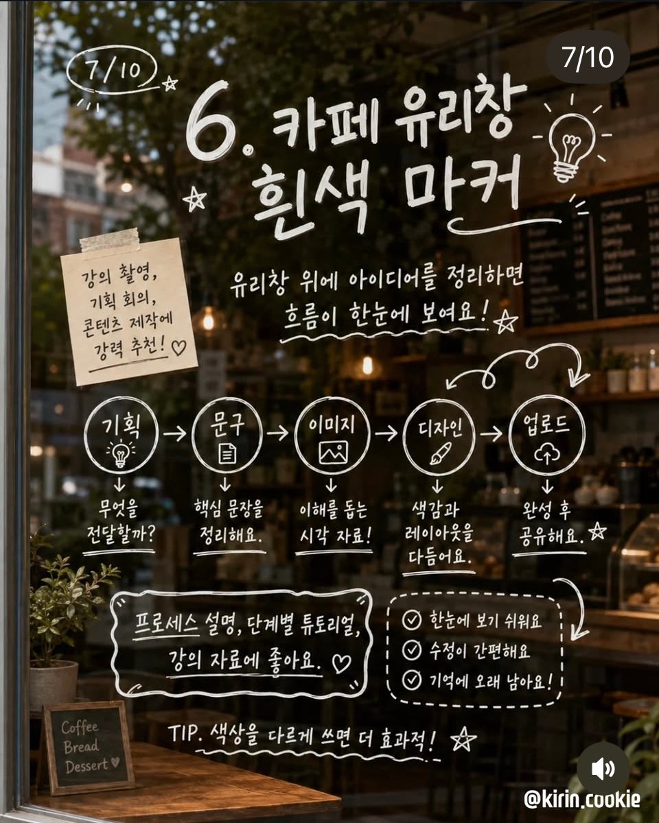 카페 유리창 흰색 마커 컨셉 레퍼런스 이미지